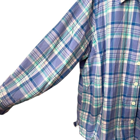 LL Bean Purple Plaid Fleece Lined Flannel Button Up Shirt Women's Plus Size 2XL - Picture 3 of 7